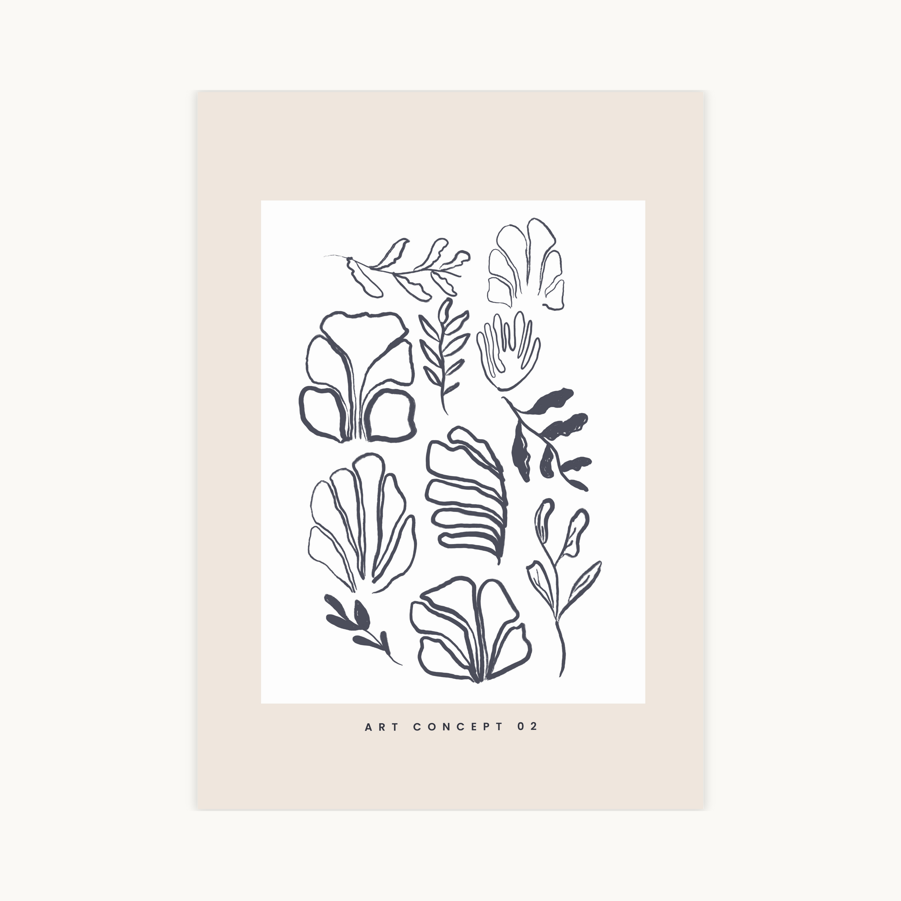 Bohemian poster in beige, wit en zwart met natuurlijke elementen, minimalistische wanddecoratie met speelse boho-uitstraling.